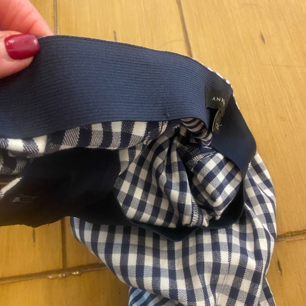 Ann Taylor Women’s Gingham Checkered Pants Elastic Waist Size 0 blue white - Picture 5 of 12